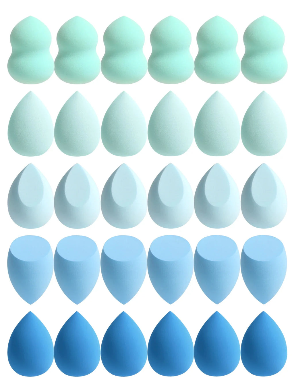 30 Beauty Eggs (Makeup Sponges) Foundation Make-Up Mixed Beauty Sponge, Liquid, Cream and Powder Without Blemish, Multi-Color C