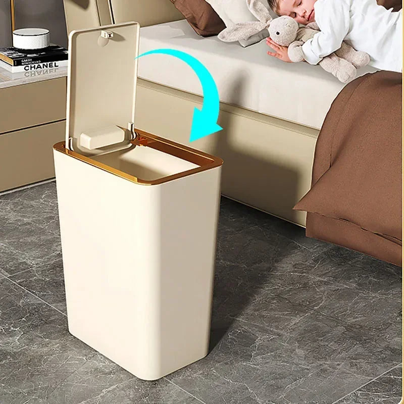 Garbage Bin with Lid Large Capacity Semi Automatic Trash Can Toilet Living Kitchen Bedroom Press Plastics Trash Bin Home Supply