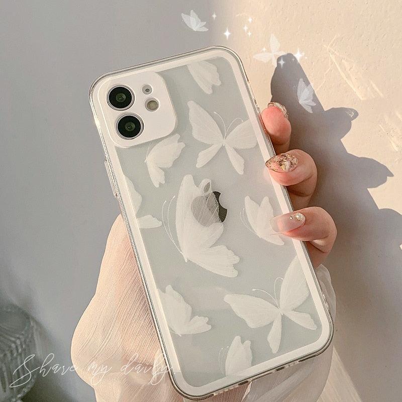 Transparent White Butterfly Cute Soft Silicone Clear Phone Case For Iphone X Xr Xsmax 11 12 Mini 13 Pro Max 8 7 Plus Cover Transparent Clear Soft Slim Flexible Back Case Anti-scratch Shockproof Bumper Cover Stevvex