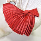 Classic Golden Velvet Pleated Skirt High Waist Retro Style Fashion Office Lady Pleated Long Skirt Winter Velvet Skirt 90cm Long