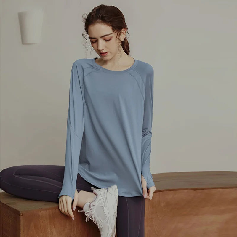 Long Sleeve Yogawear Blouse Workout Gym Clothing THRIXINE