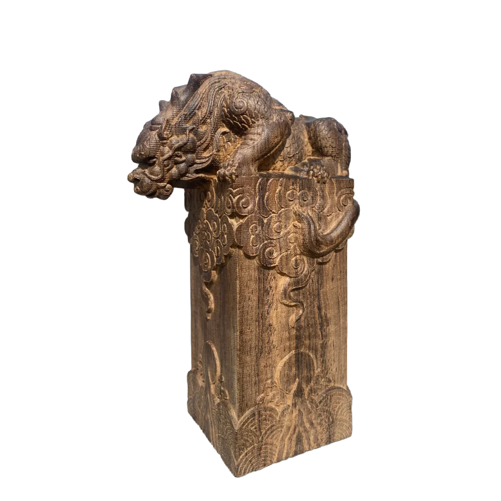 Hand Carved Vietnam Wood Wooden Mythical Beast Statue Figurine Wealth Attracting Auspicious Ornament Home Office Desk Decor Lootquake LLC