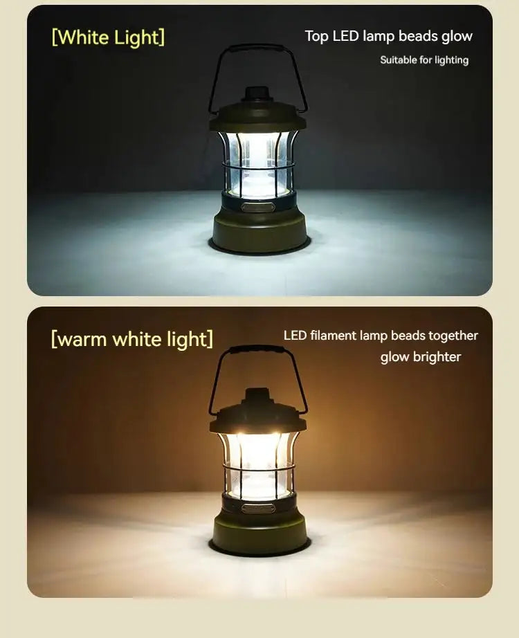 Retro Lamp Portable Camping Lantern USB Recharge Camping Tent Travel Light Vintage Outdoor Lighting Camping Equipment Flashlight