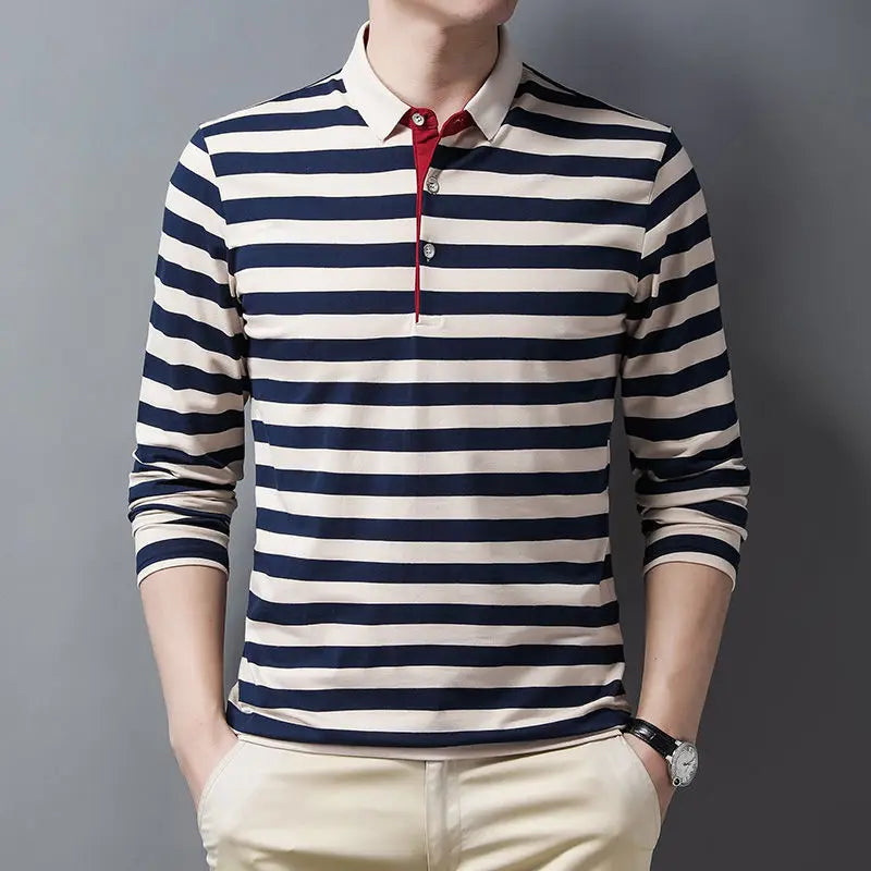 Male Sweatshirts 100℅ Cotton Pullover Stripe Business Formal Red Mens Polo Shirts Clothing Deals High Quality New Luxury Sale Xl