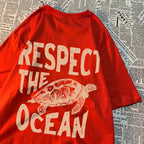 Respect The Ocean Green Turtle T Shirt Men Oversized Clothes Hip Hop Breathable Short Sleeve Harajuku Summer Cotton T-Shirt Lootquake LLC