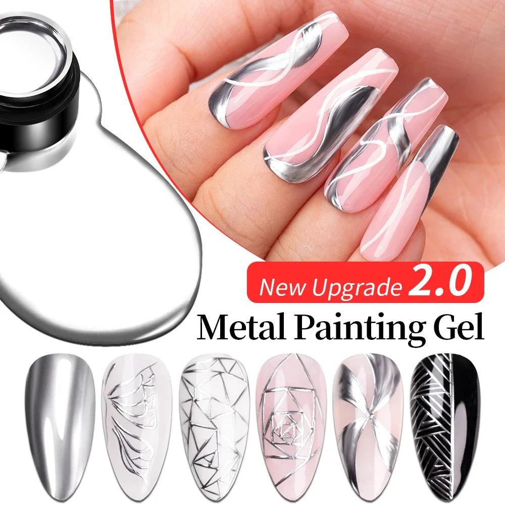 5ML Gold Silver Metallic Liner Paint Gel Polish Chrome Mirror Metal Effect Super Bright French UV LED Semi Permanent Nail Gel Lootquake LLC