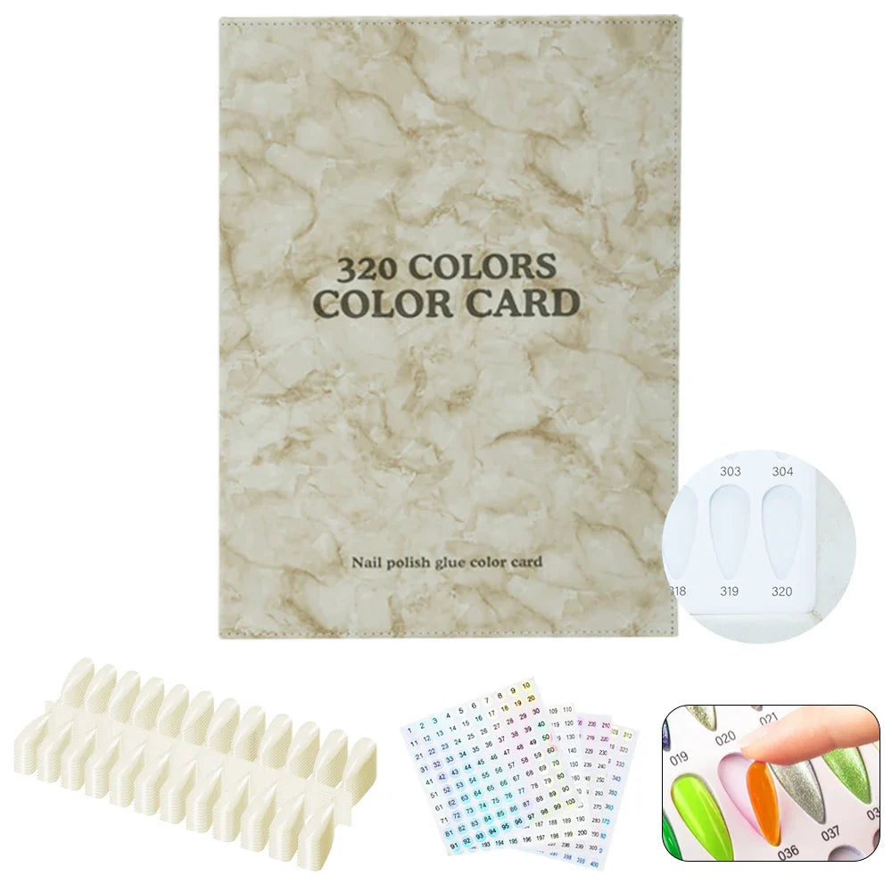 Luxury Leather Color Chart Book 320 Colors Salon Grade Swatch Display&Nail Art Templates, Manicure Design Catalog for Nail Salon