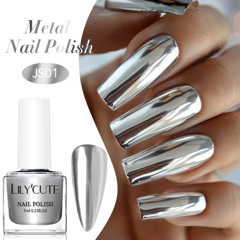 LILYCUTE 7ML Super Bright Gold Metallic Nail Polish No Need Lamp Quick Dry French Style Glass Bottle Manicure Nail Art Varnish Lootquake LLC