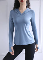 BreatheFit Women's Long Sleeve Yoga Hoodie Top THRIXINE