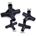 I.D 8/12/16/19mm Black Plastic Pipe Connector DIY Shelf Water Tube Joint Tent Fixed Connector Tee Four Way Elbow Straight Joint