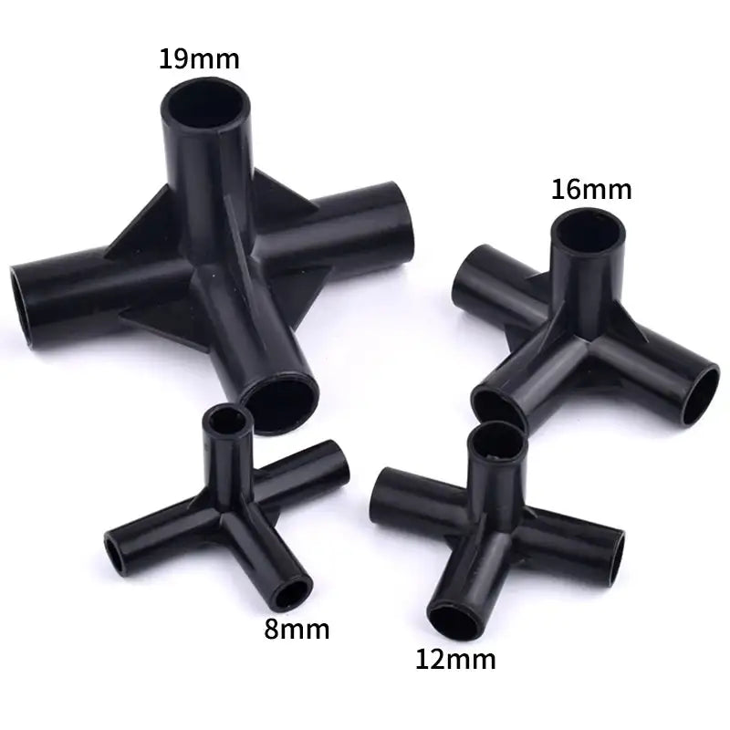 I.D 8/12/16/19mm Black Plastic Pipe Connector DIY Shelf Water Tube Joint Tent Fixed Connector Tee Four Way Elbow Straight Joint