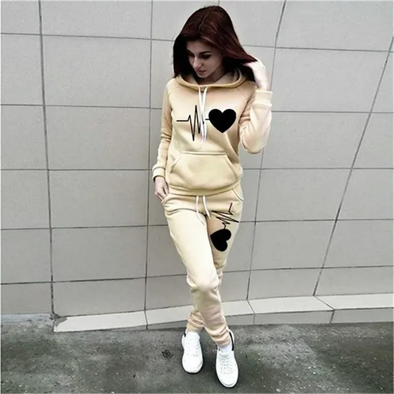 Heart Print Plus Size Hoodie & Sweatpants Set THRIXINE
