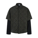Plaid Spliced Fake Two Pieces Shirts Mens High Street Spring Loose Single Breasted Long Sleeve Lapel Shirts Shirts Men Lootquake LLC