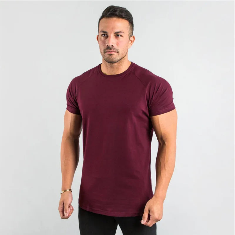 Cotton Plain Tops Tees Fitness Mens THRIXINE