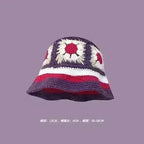 Handmade Knitted Bucket Hat - Cotton Boho Print - All-Season Stretchy Fit