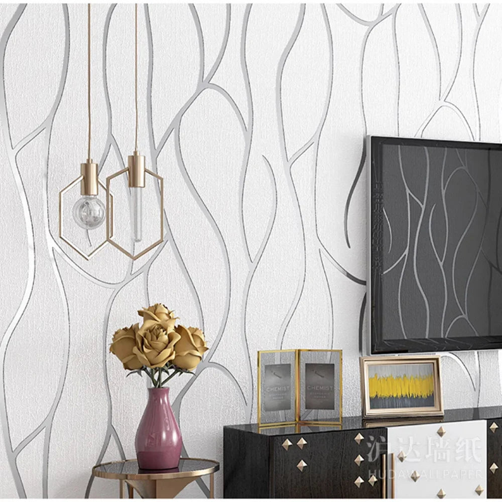 Background Wallpaper Room Decoration 53cm Wall Stickers Thickened Bedroom Curve Stripes Moisture-proof Non-woven European Modern Lootquake LLC