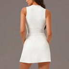 Active Zipper Tennis Dress with Shorts & Padded Support