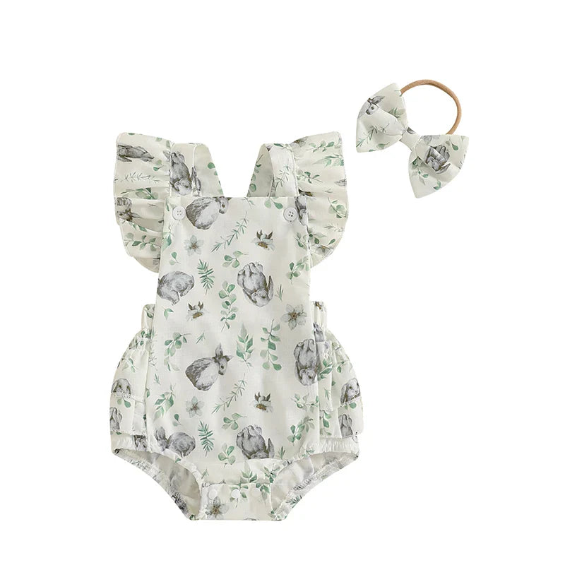 Toddler Girls 3Pcs Spring Outfits Floral Ruffle Sleeveless Romper Shorts Headband Set Baby Clothes Easter Costume Lootquake LLC