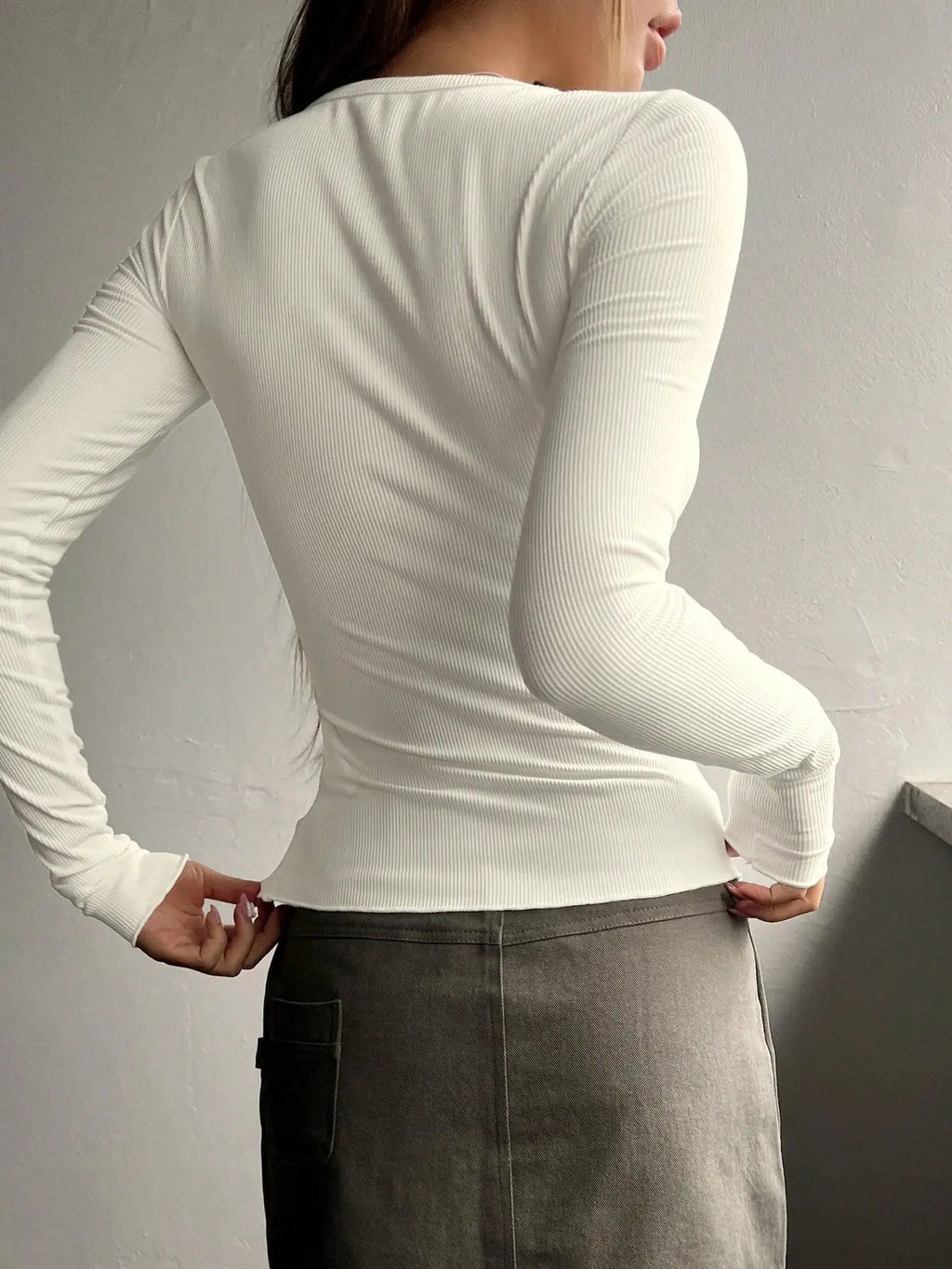 Ribbed Bliss: Women's Button Front Tee THRIXINE