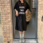 Harajuku Graphic White Long Dress Woman Clothing Y2k Casual Short Sleeve O-Neck Korean Fashion Summer Womens Loose Dresses 2024