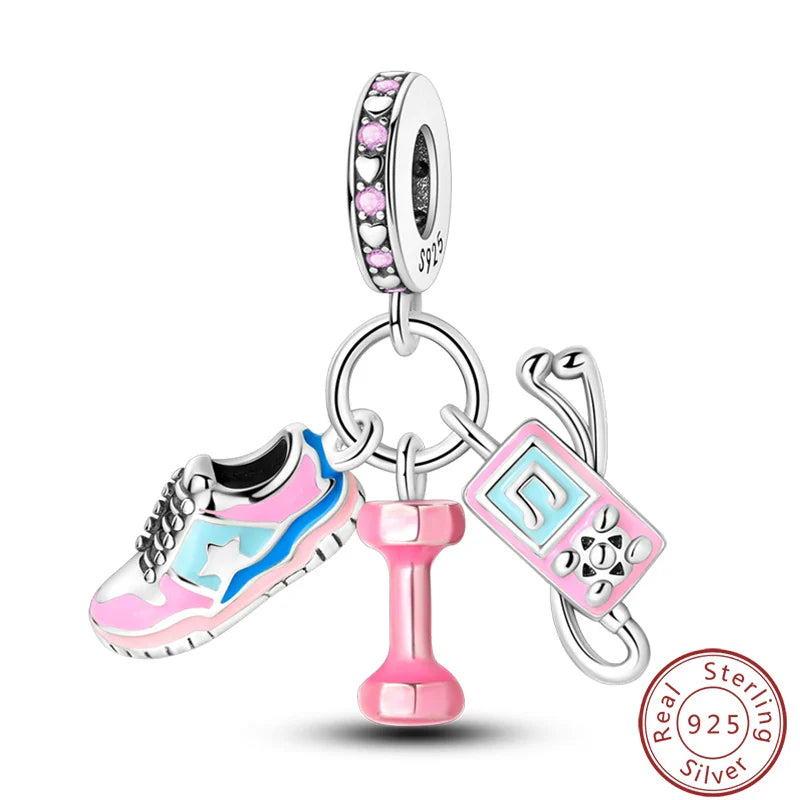 S925 Sterling Silver Princess Golf Hamster Camera Travel Three Piece Set Charms Beads 3mm DIY Fine Jewelry Making Lootquake LLC