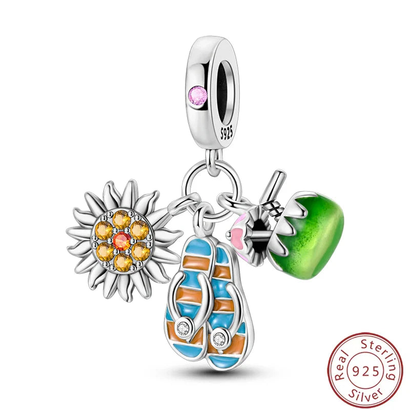 S925 Sterling Silver Princess Golf Hamster Camera Travel Three Piece Set Charms Beads 3mm DIY Fine Jewelry Making Lootquake LLC