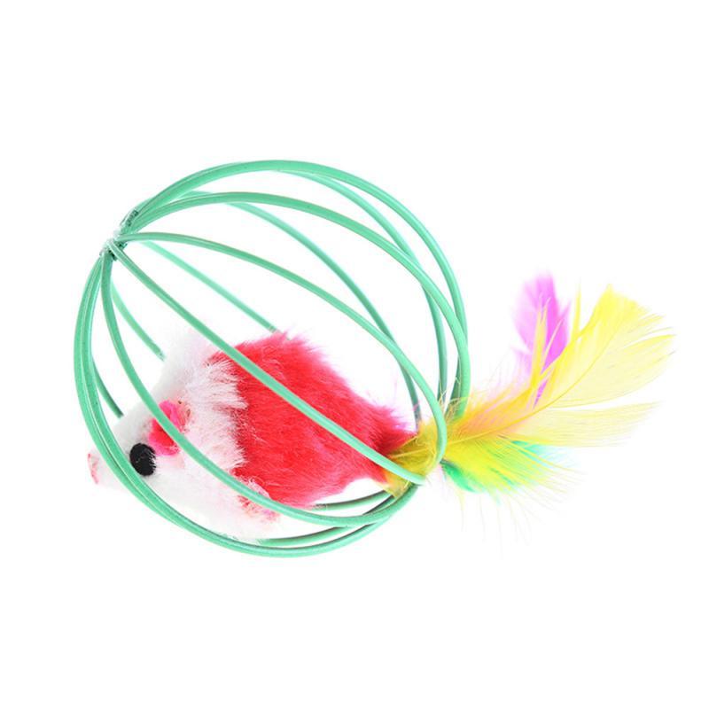 1 Pcs Cat Toy Stick Feather Wand with Bell Mouse Cage Toys Plastic Artificial Colorful Cat Teaser Toy Pet Supplies Random Color Hollow Balls with Feather Tail Kitten Chase Pounce Toy Cat Feather Toy Stevvex