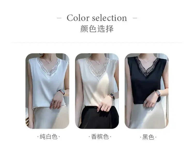 new woman clothing vest camis Tank top women's suit bottom lace lining 2024 summer new silk satin sleeveless top suspender vests