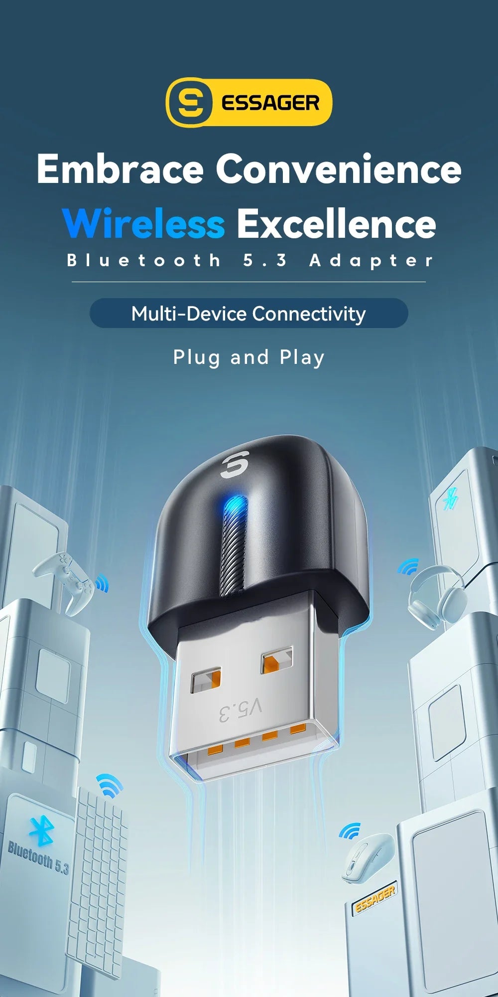 Essager USB Bluetooth 5.3 Adapter Aux Audio Receiver Transmitter For PC Speaker Laptop soundbox Wireless Mouse USB Transmitter Lootquake LLC