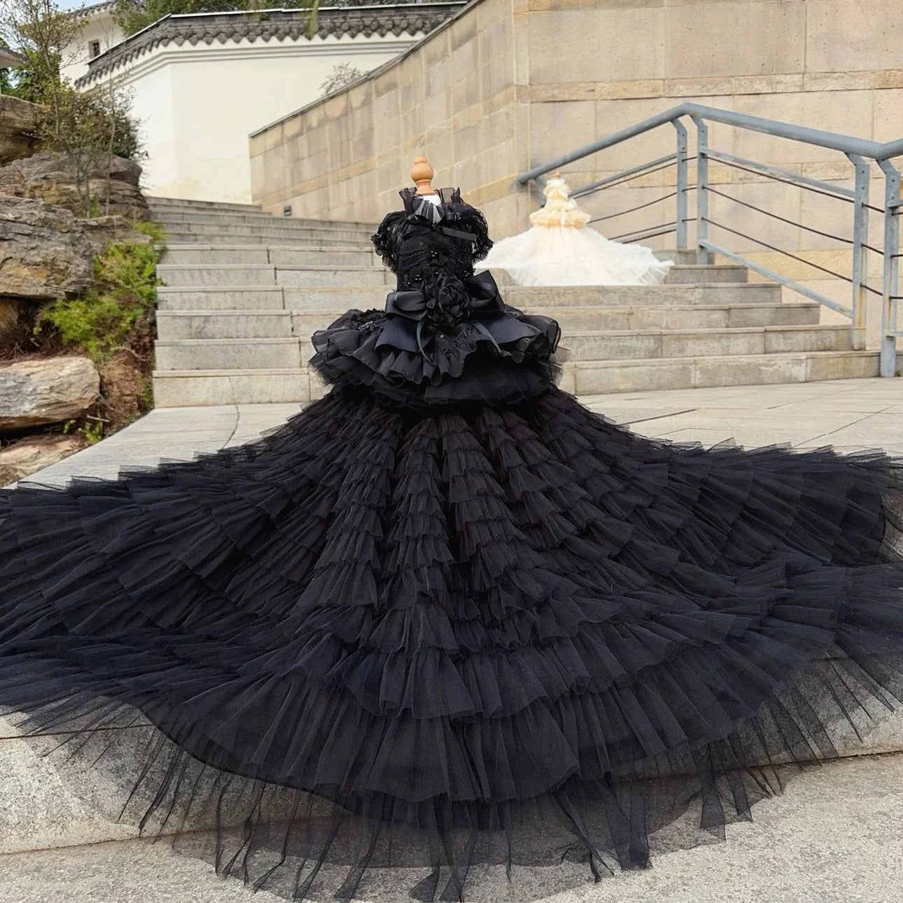 Midnight Princess Gown - Luxury Black Lace Evening Dress Fashioned Furbabies