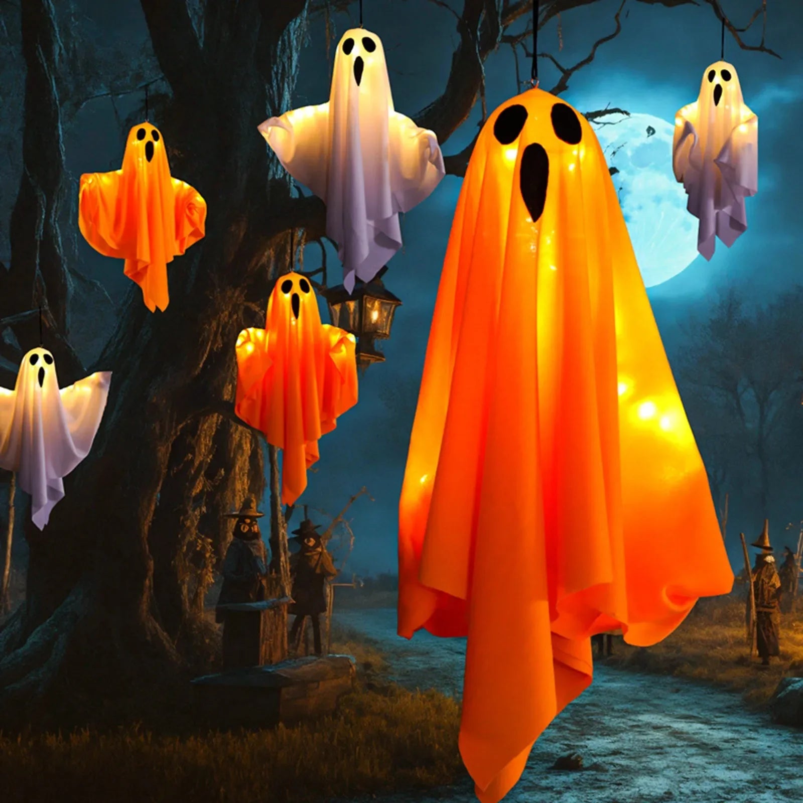 Halloween Ghost Hanging Decorations Halloween Hanging Light Up White Flying Ghosts Tree Window Wall Scary Ornament 50X40cm Lootquake LLC