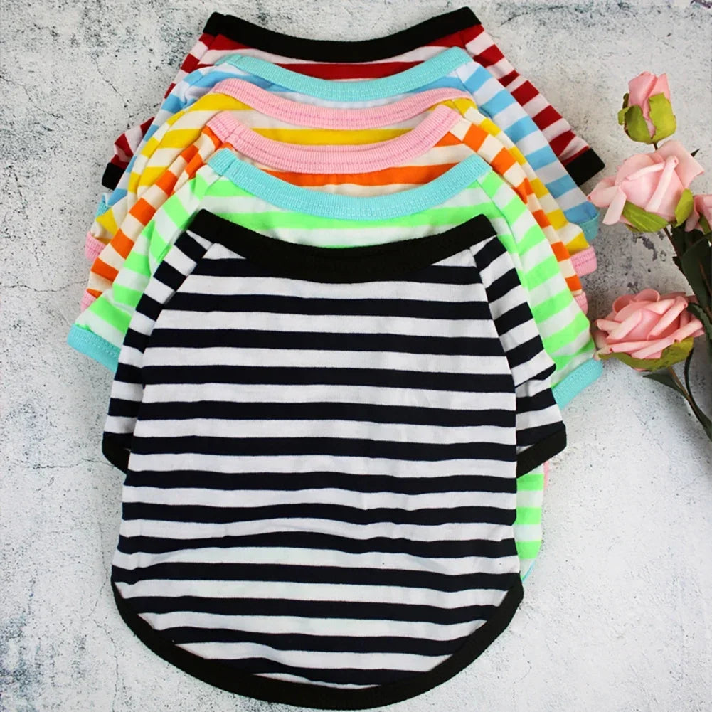 Stripe Spring Dog T-shirt Soft Small Medium Dog Puppy Clothing Shirt Vest Printed Pet Dog Puppy Vest T-shirt Dog Cloth Pi-Mart