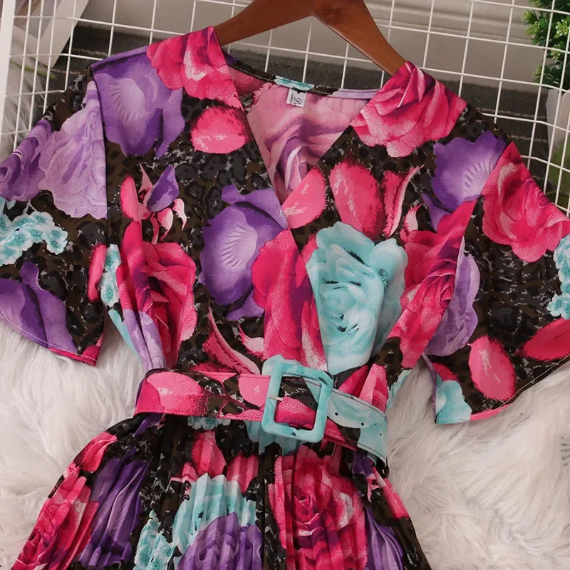 Women Dress Fashion Vintage Ins Bandage Slim Waist A-line Long Dress Vacation Beach Summer Outfits Lady Robe Femme Lootquake LLC