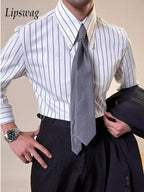 Vintage Striped Printed Slim Shirts Mens Casual Long Sleeve Lapel Buttoned Shirt 2025 Spring Fall Mens Shirt Naple Style Clothes Lootquake LLC