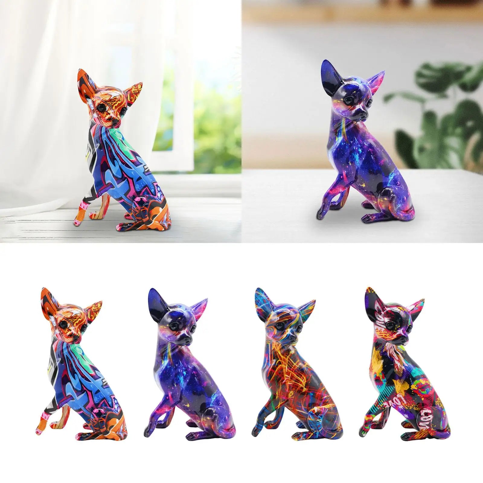 Dog Sculpture Desk Decor Lovely Creative Ornament Splashing Color Art Work Lootquake LLC