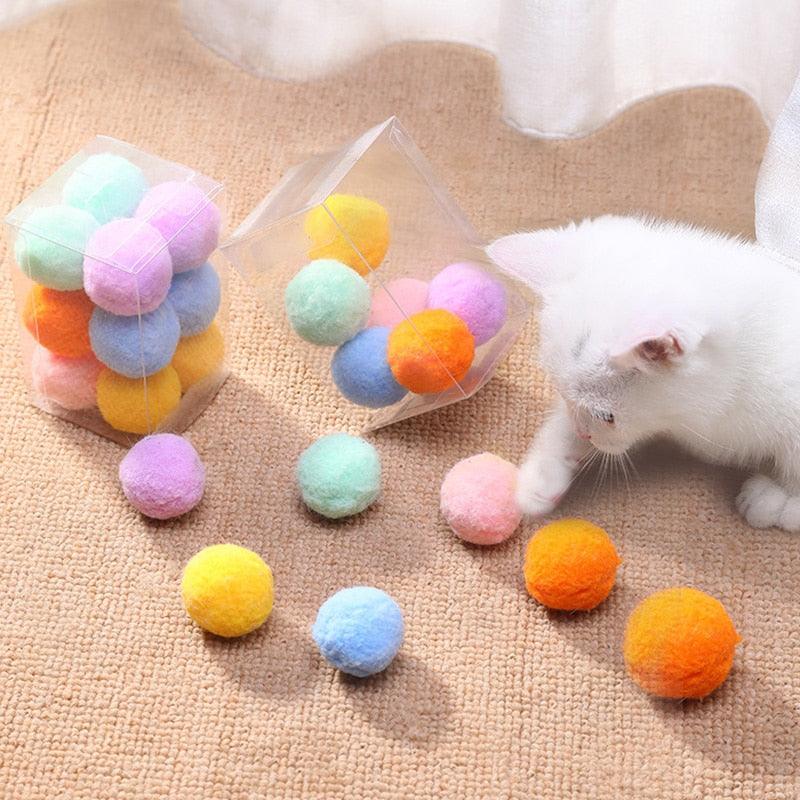 12Pcs/lot Funny Cat Toys Stretch Plush Ball Toys for Cats Colorful Interactive Cat Pom Pom Kitten Toy Pet Supplies  Plush Balls for Training and Kitten Play Stevvex