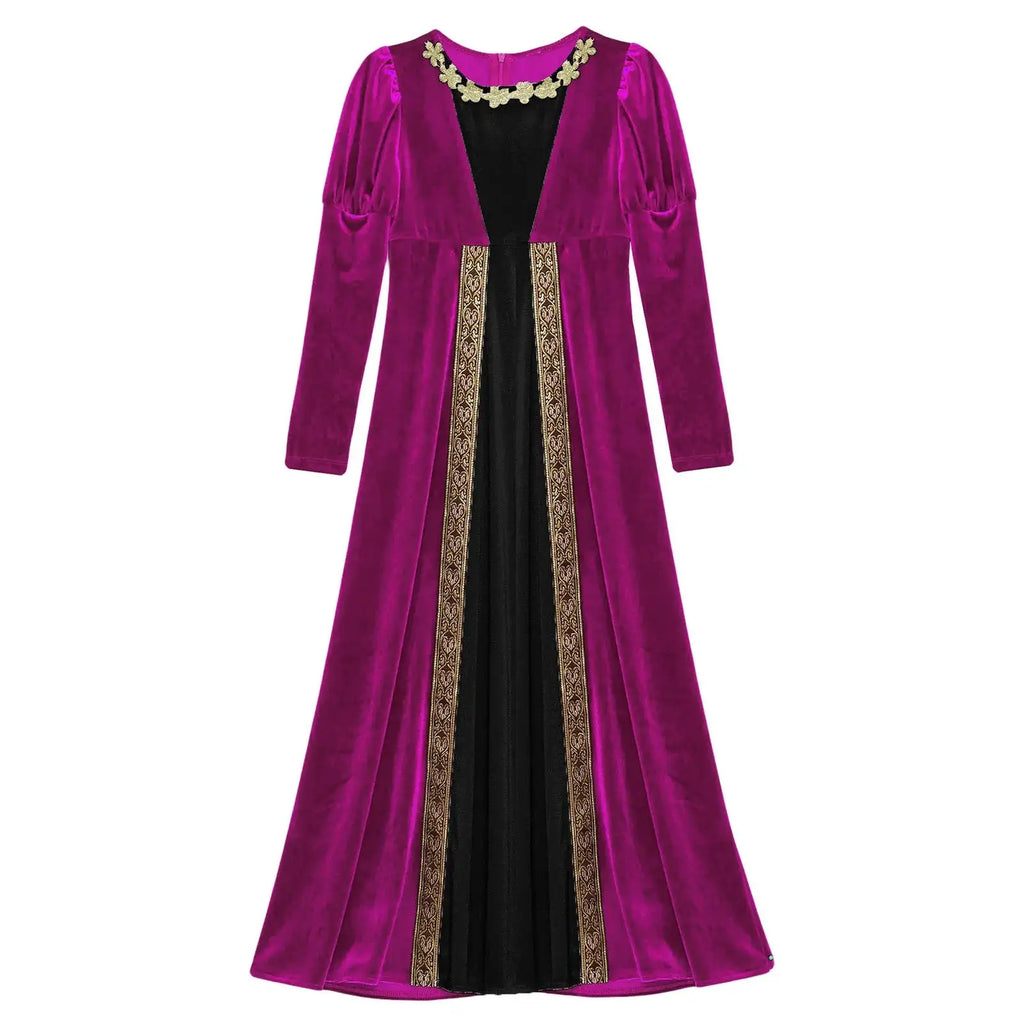 Girls Velvet Medieval Princess Dress Long Sleeve Renaissance Retro Robe Ancient Roman Long Dress for Halloween Carnival Party