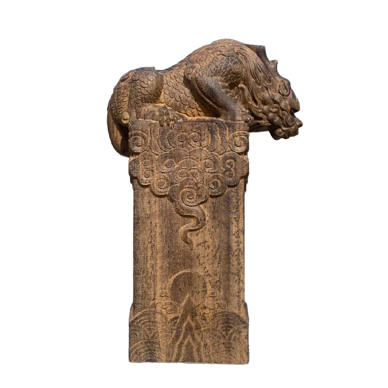 Hand Carved Vietnam Wood Wooden Mythical Beast Statue Figurine Wealth Attracting Auspicious Ornament Home Office Desk Decor Lootquake LLC