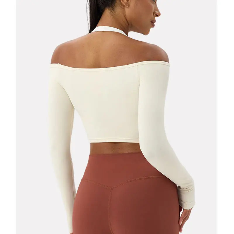 Off Shoulder Long Sleeve Yoga Top THRIXINE
