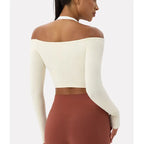 Off Shoulder Long Sleeve Yoga Top THRIXINE
