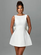 Mozision Pearl Bow Backless Sexy Mini Dress For Women Robe Fashion Zipper Sleeveless High Waist A-line Club Party Dress Elegant