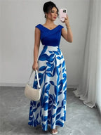 Elegant Short-sleeved Dress For Women Spring Summer Fashion Printing Waist-tightening Patchwork Loose Casual Dresses Female