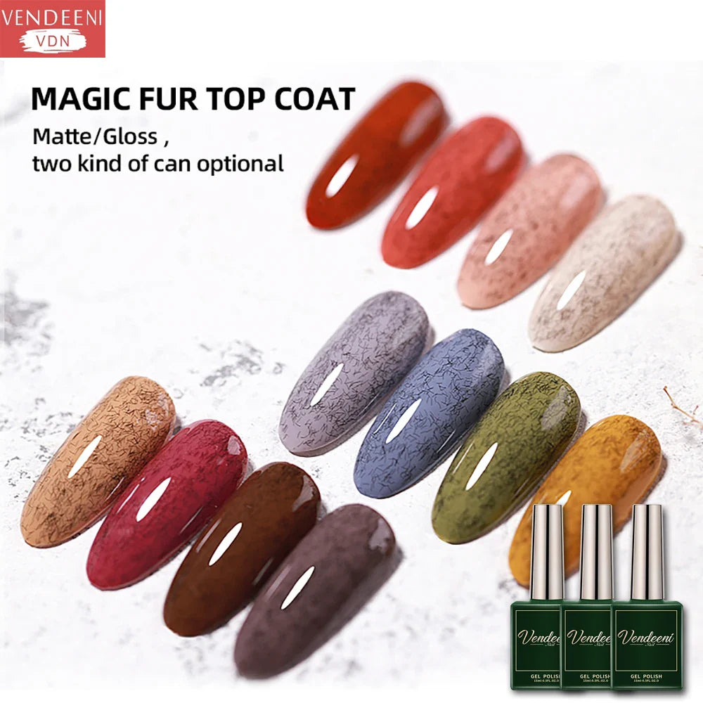 Vendeeni 15ml Furs Fluff Top Coat Gel Nail Polish Glossy Matte Effect UV LED Gel Varnish DIY Plush Velvet Top Coat For Nail Art