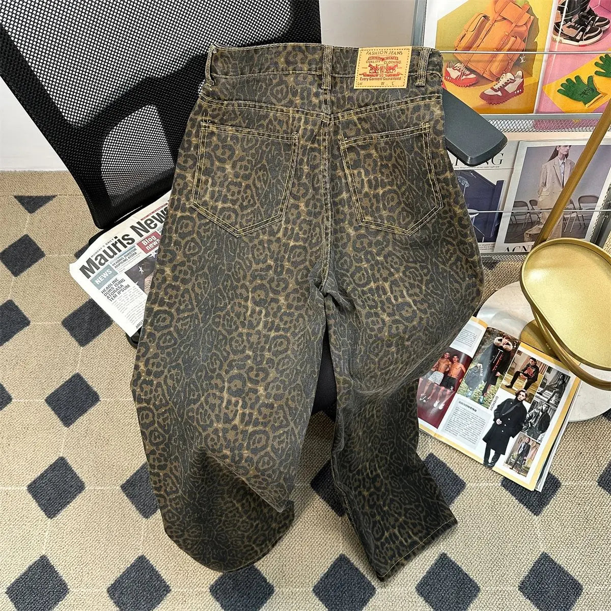 Retro Spring Trendy Leopard Print Jeans Women's American High Street Trousers Y2K Harajuku Style Baggy High Waist Casual Pants Lootquake LLC