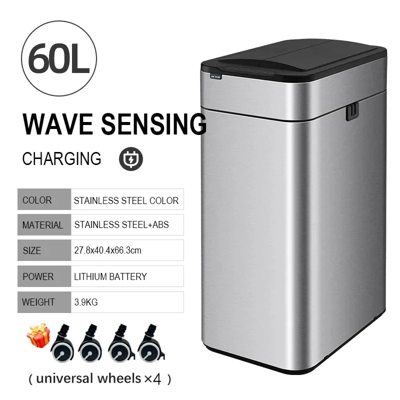 Smart Trash Can 20L 30 40 50 60 Liters Wastebasket Large Kitchen Garbage Cube Home Automatic Stainless Steel Garbage Bin Dustbin Lootquake LLC
