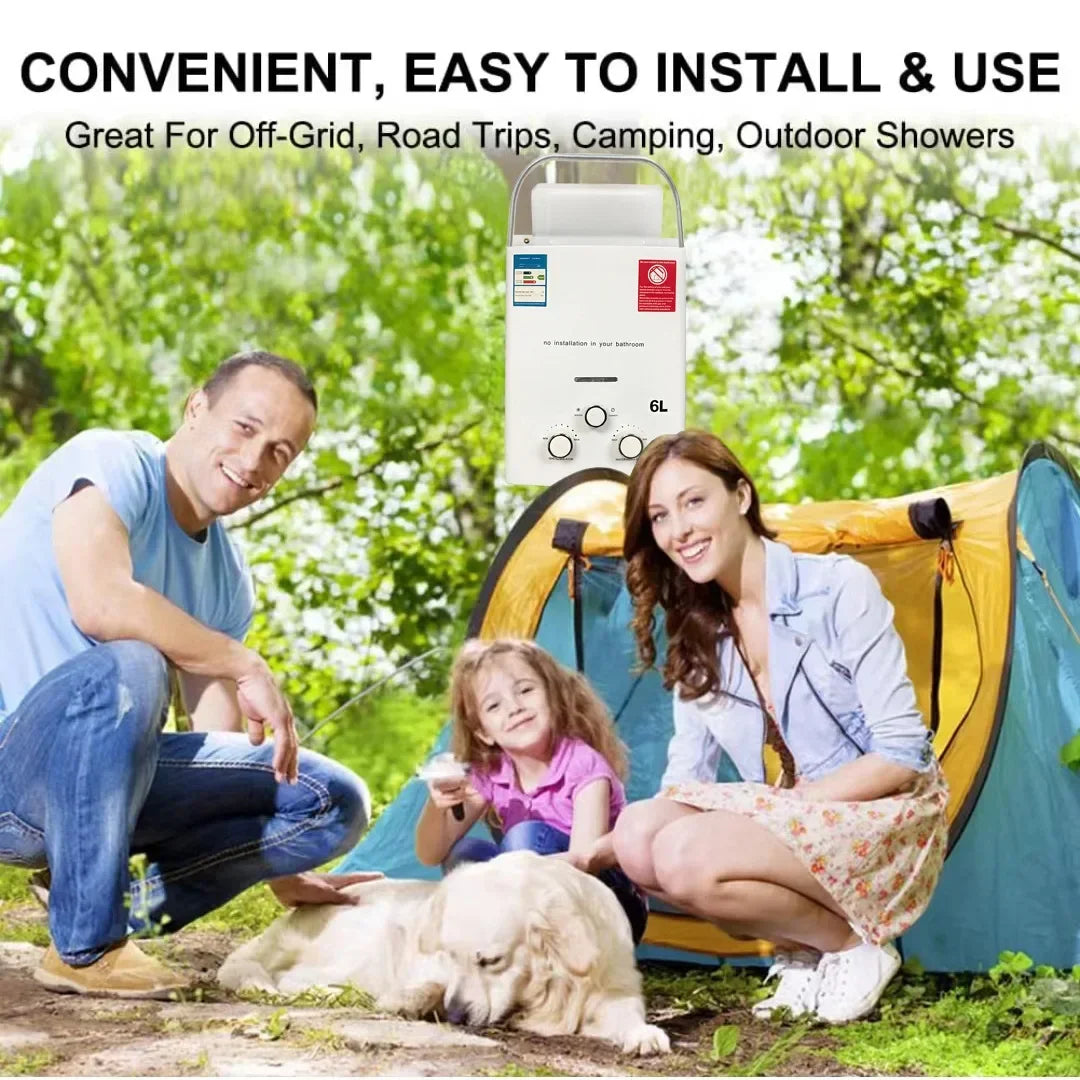 LPG Propane Gas Tankless Water Heater 6L Outdoor Camping Instant Heating Bath With Shower Head Hot Water Heater Car Truck Tent Lootquake LLC