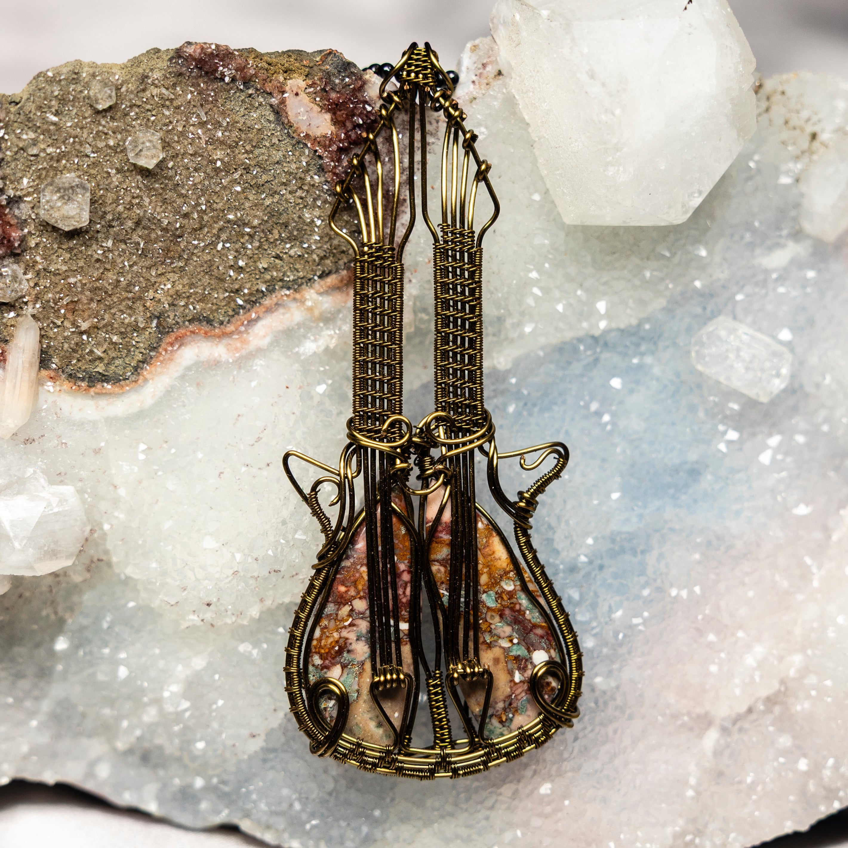 Sea Sediment Jasper "Guitar" Wire Wrap Crystal Pendant - SJB-DIAMOND ELITES