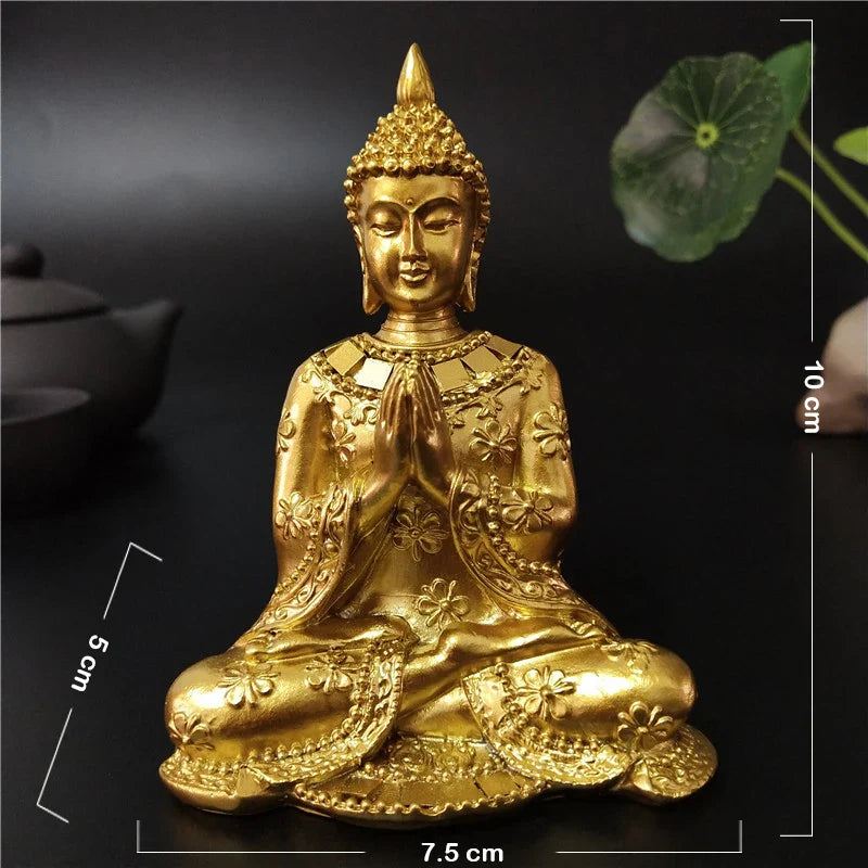 Thailand Buddha Statues Home Decoration Bronze Color Resin Crafts Meditation Buddha Sculpture Feng Shui Figurines Ornaments Lootquake LLC