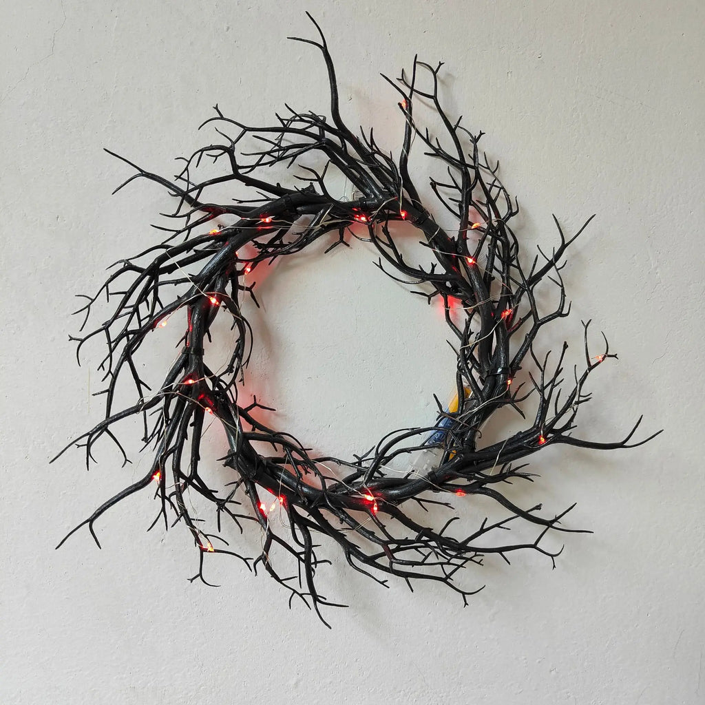 Halloween Wreath Black Branch Garland with LED Light Horror Party Haunted Festival Branch Wreath Hanging Room Halloween Decor Lootquake LLC
