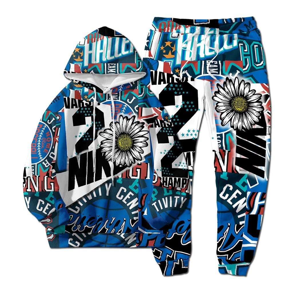 European New Style Letter Hip-hop 3D Digital Printing Fashion Casual Sports Youth Men And Women Hoodie Long Pants 2-Piece Sets Pi-Mart
